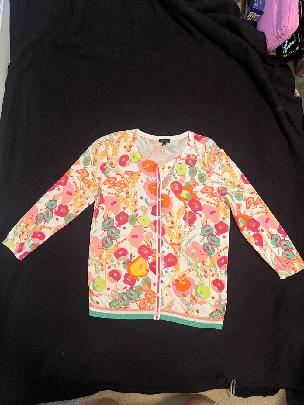 Talbots Pink Multi Floral Button Front Cardigan